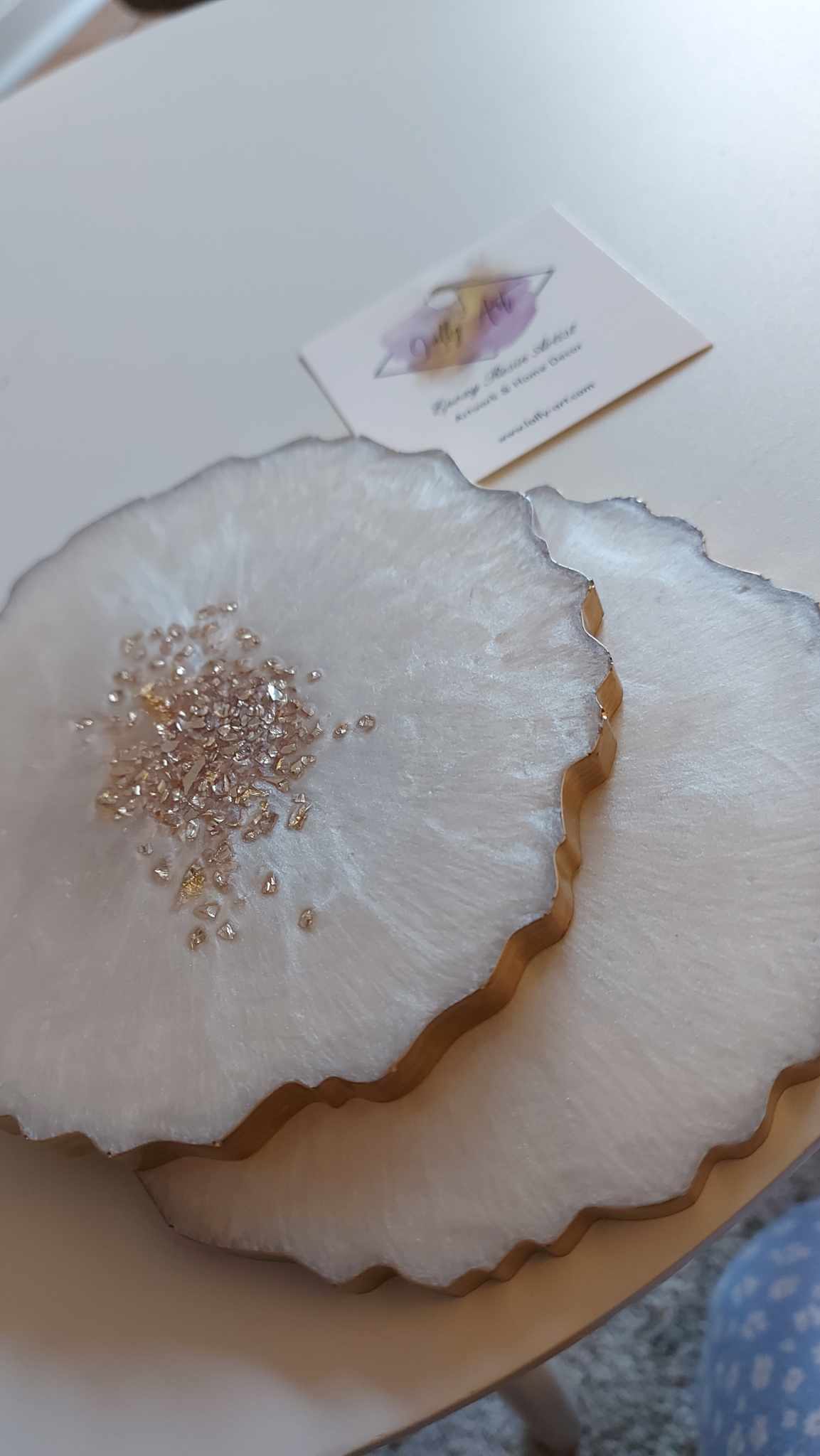 Geode coaster set - White pearl