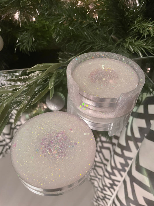 Set of 4 round coasters - Glittering snow