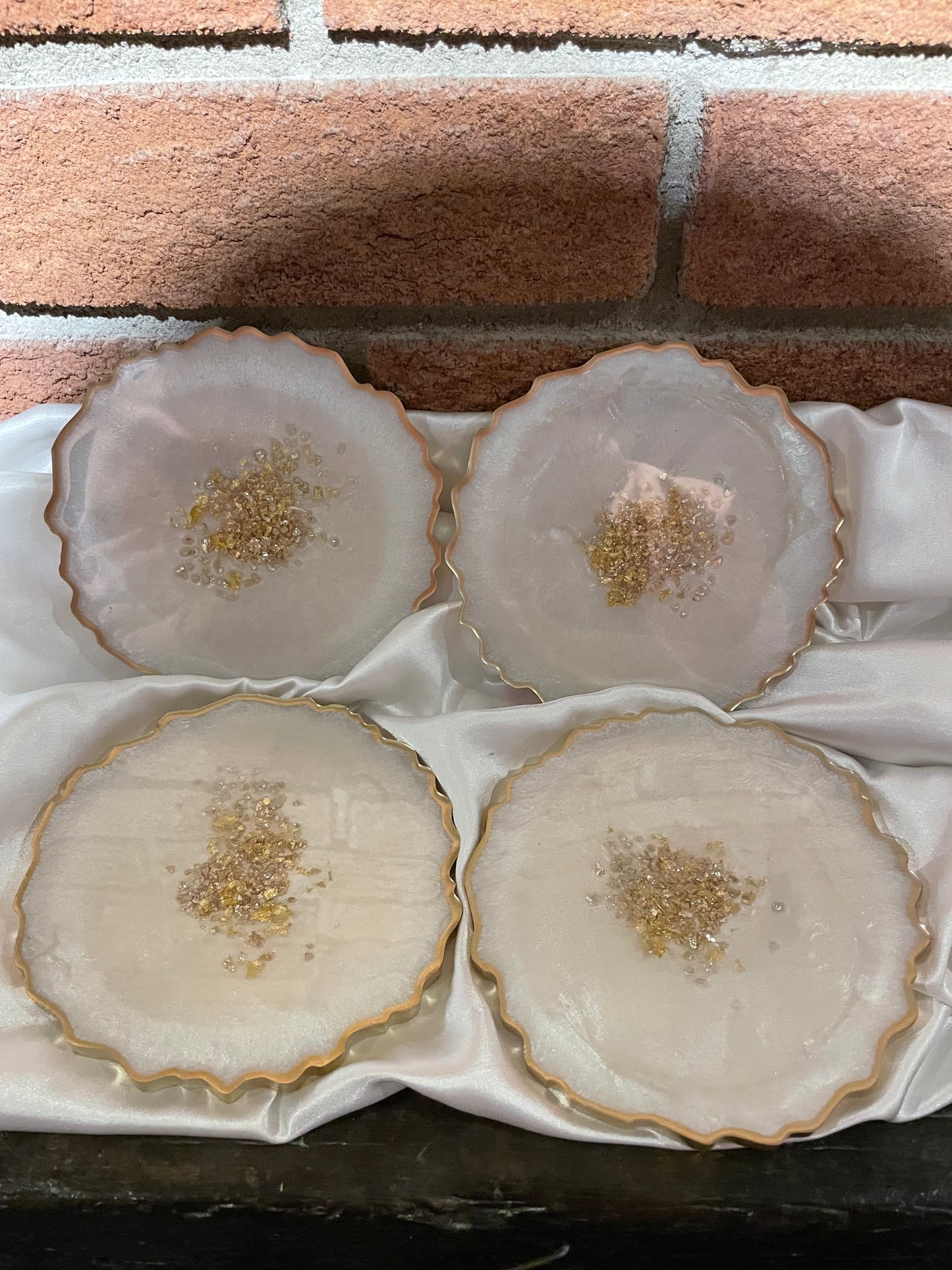 Geode coaster set - White pearl