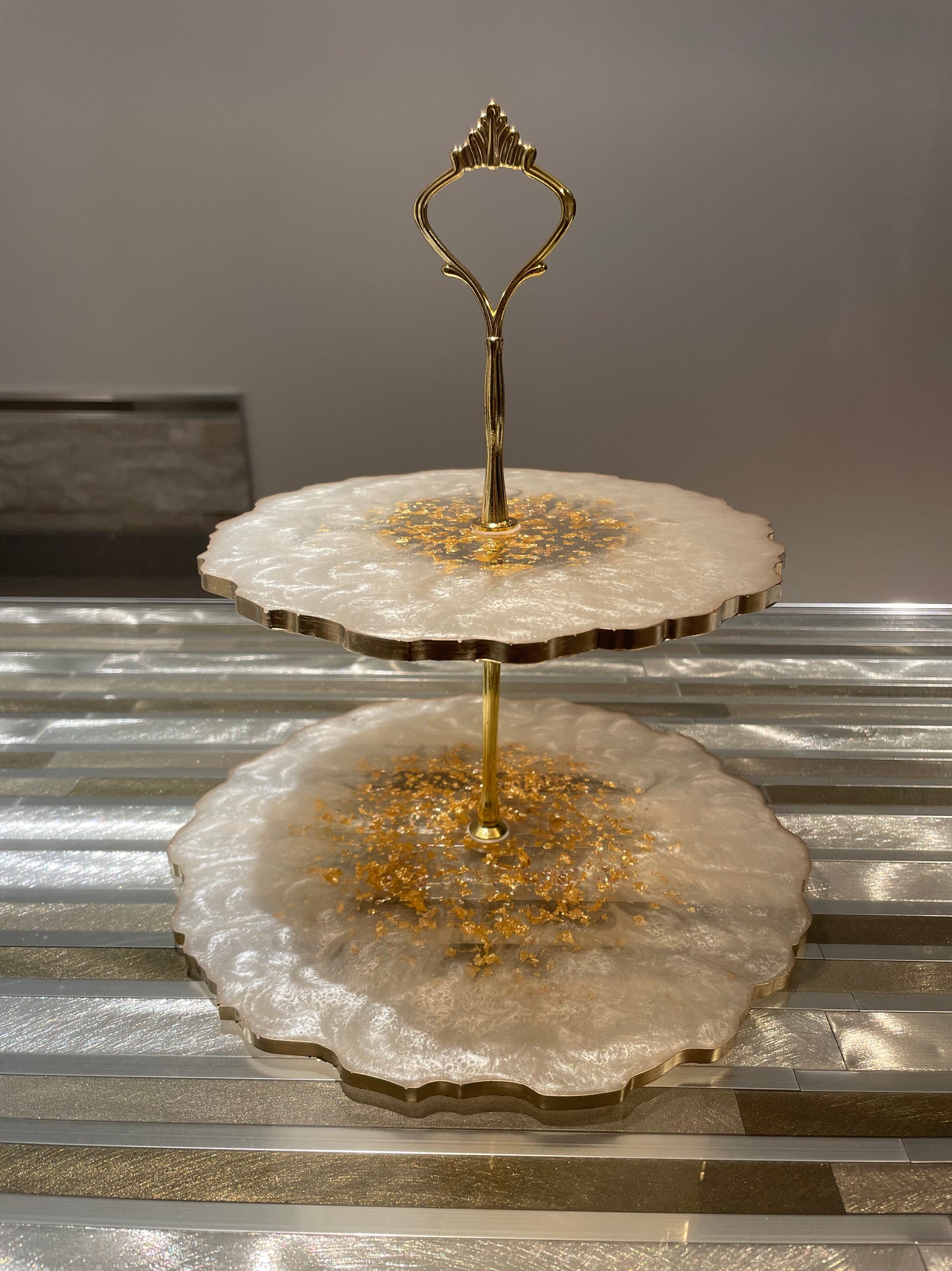 Pearl White 2 Tier Cake Stand