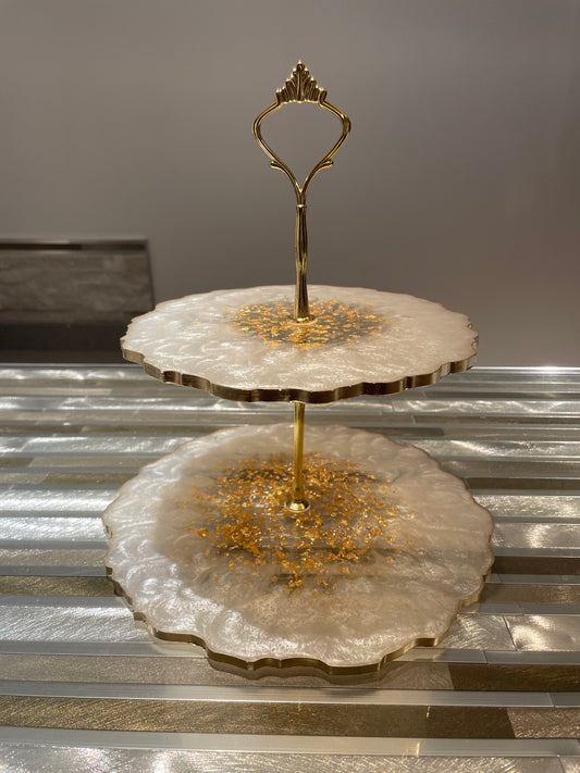 Pearl White 2 Tier Cake Stand