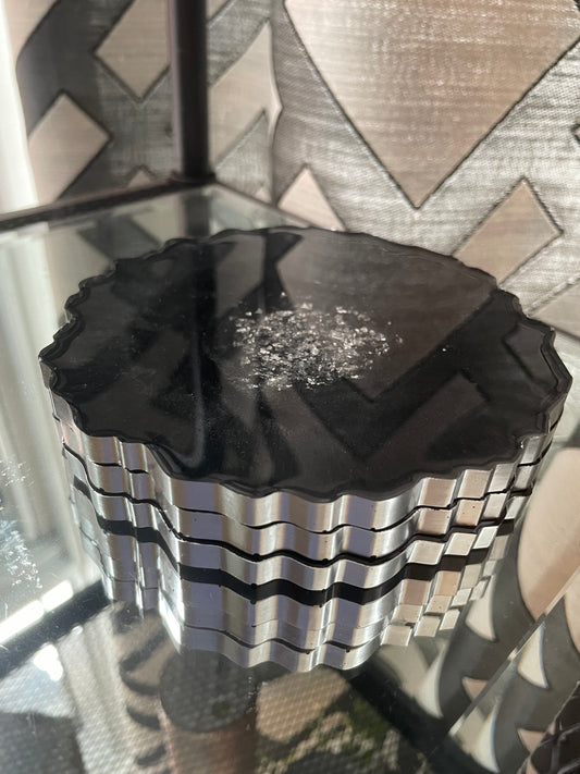 Geode coaster set - Black and silver
