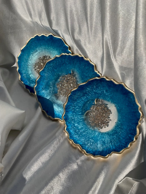 Geode coaster set - Tropical Blue