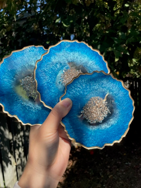 Geode coaster set - Tropical Blue