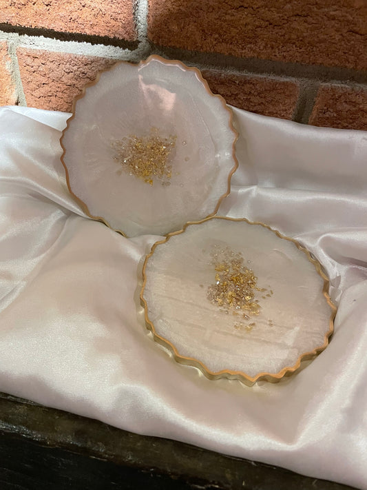Geode coaster set - White pearl